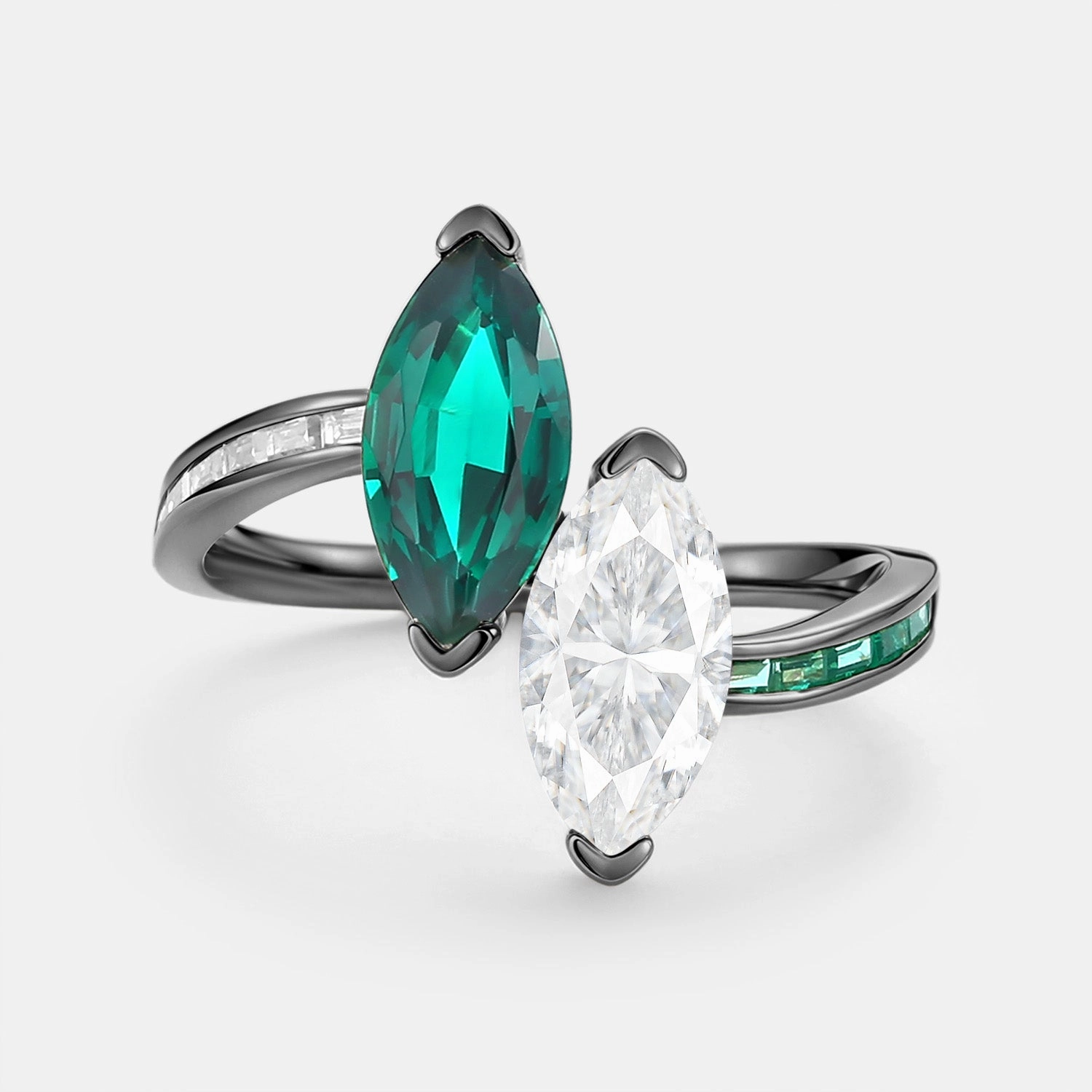 Classic Layer Toi Et Moi Lab Emerald & Moissanite Engagement Ring - Dyad