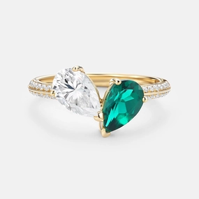 Modern Charm Toi Et Moi Lab Emerald & Moissanite Engagement Ring