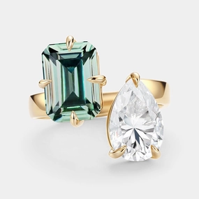 Toi Et Moi Lab Green Sapphire & Moissanite Engagement Ring - Juno Flat Lay Statement Glow