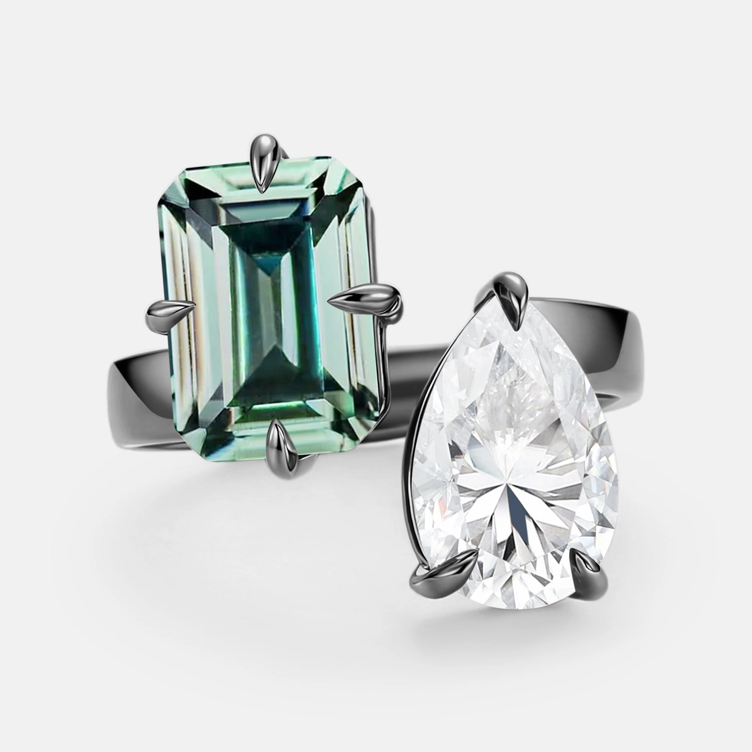 Timeless Contour Toi Et Moi Lab Green Sapphire & Moissanite Engagement Ring - Juno