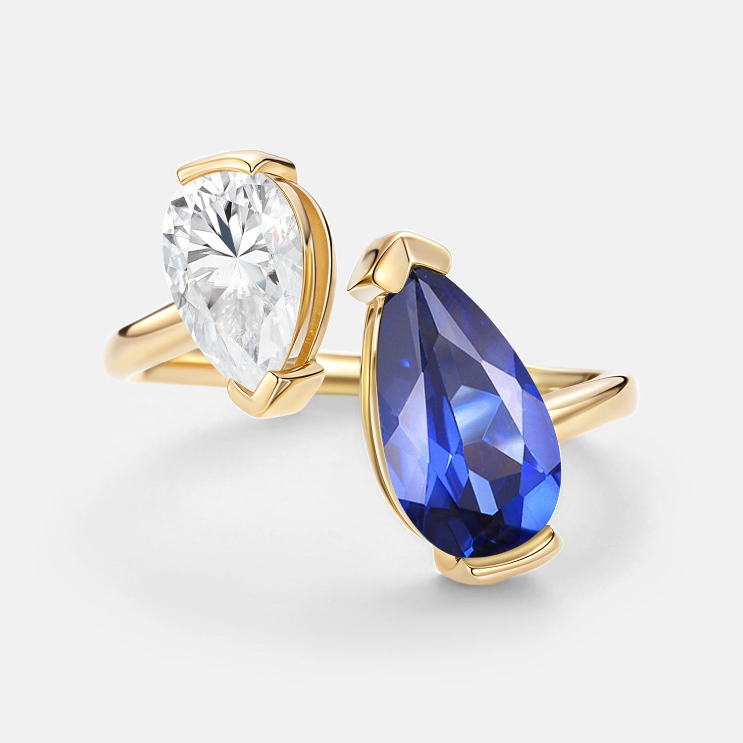 Polished Elegance Toi Et Moi Lab Sapphire & Moissanite Engagement Ring - Moira