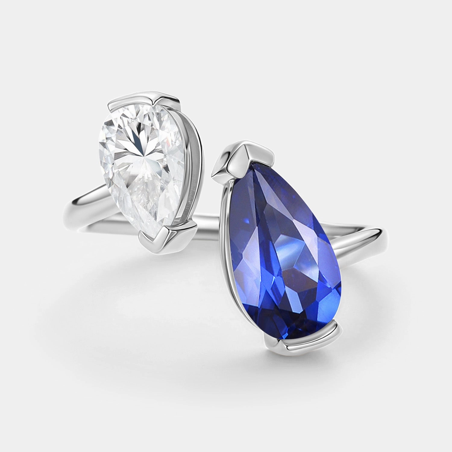 Polished Line Elegant Jewelry Toi Et Moi Lab Sapphire & Moissanite Engagement Ring - Moira