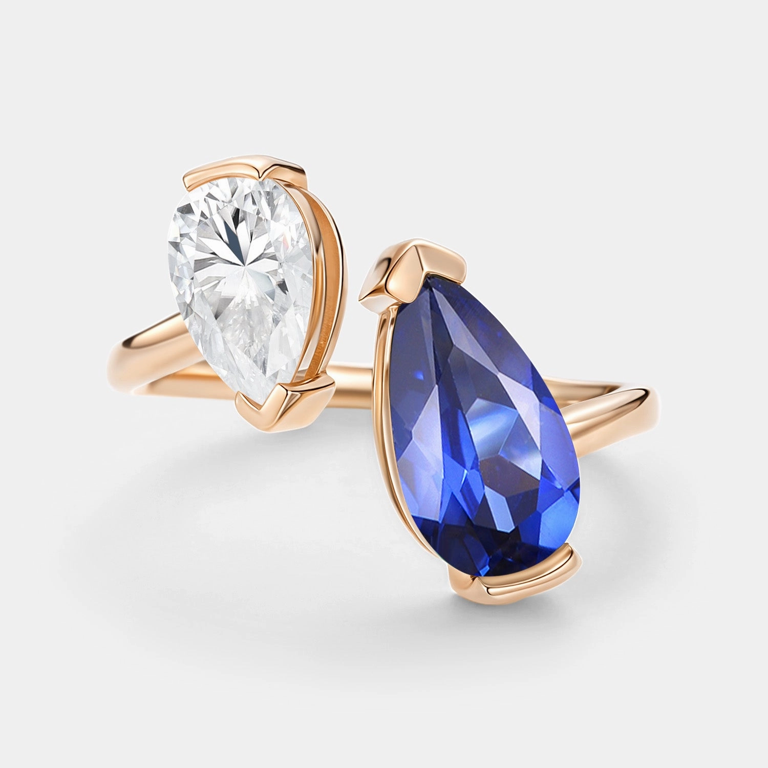 Toi Et Moi Lab Sapphire & Moissanite Engagement Ring - Moira Classic Trend