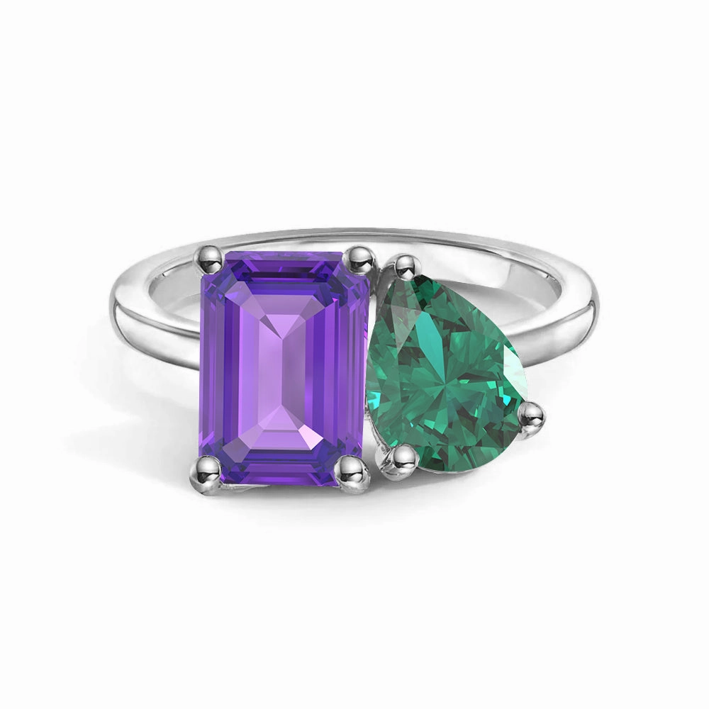 Artisan Highlight Toi et Moi Personalized Amethyst Birthstone Anniversary Ring