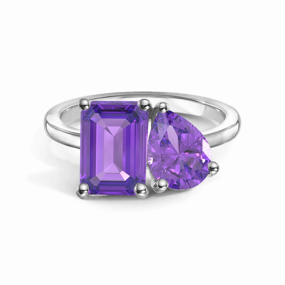 Distinct Accent Toi et Moi Personalized Amethyst Birthstone Anniversary Ring