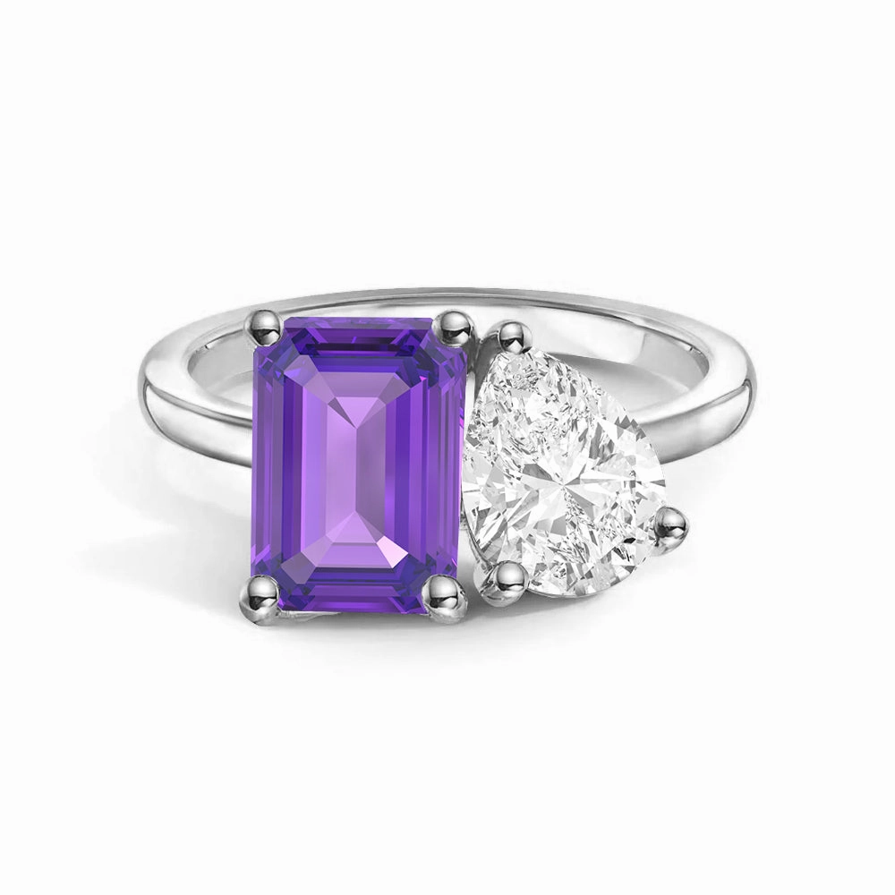 Wedding guest Toi et Moi Personalized Amethyst Birthstone Anniversary Ring