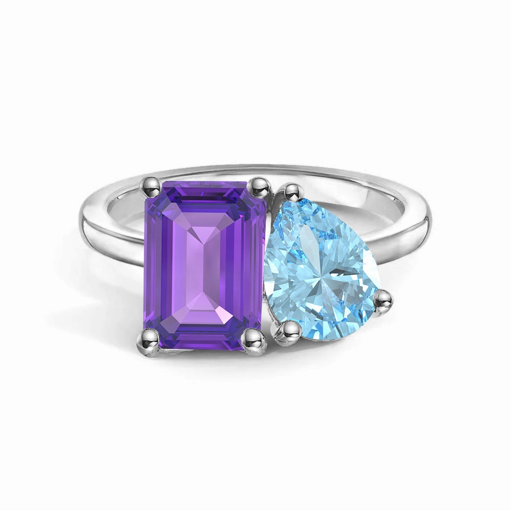 Impressive Craft Romantic Design Toi et Moi Personalized Amethyst Birthstone Anniversary Ring