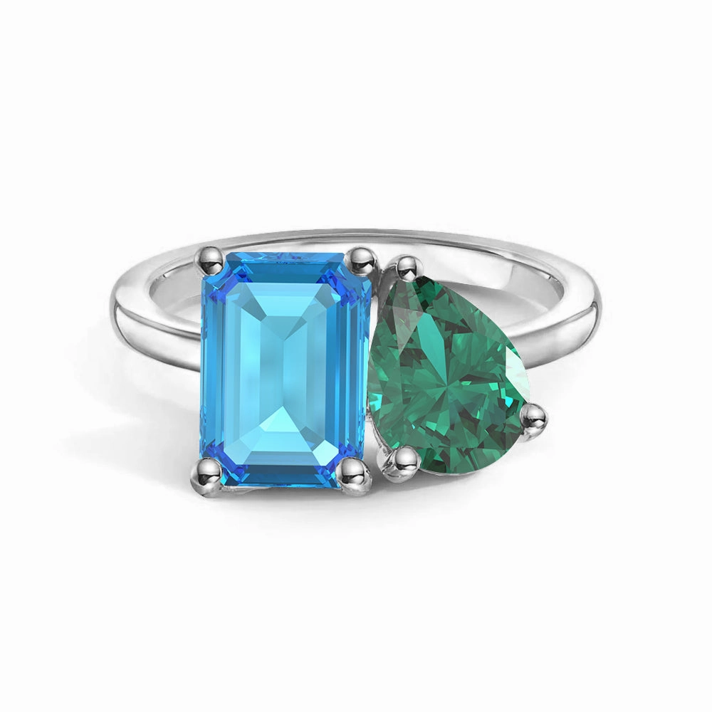 Toi et Moi Personalized Blue Topaz Birthstone Anniversary Ring All Day Spark Timeless Shine Pieces