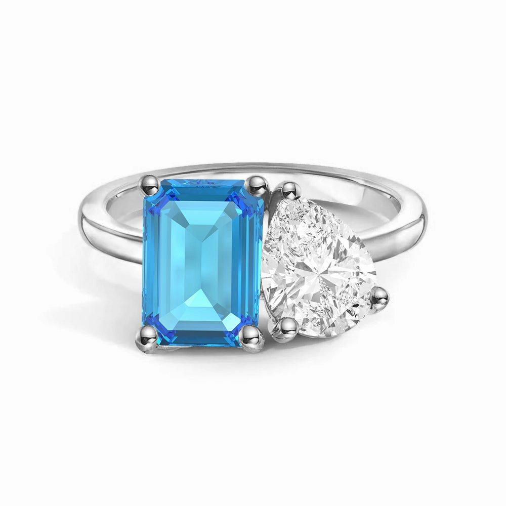 Modern Edge Toi et Moi Personalized Blue Topaz Birthstone Anniversary Ring