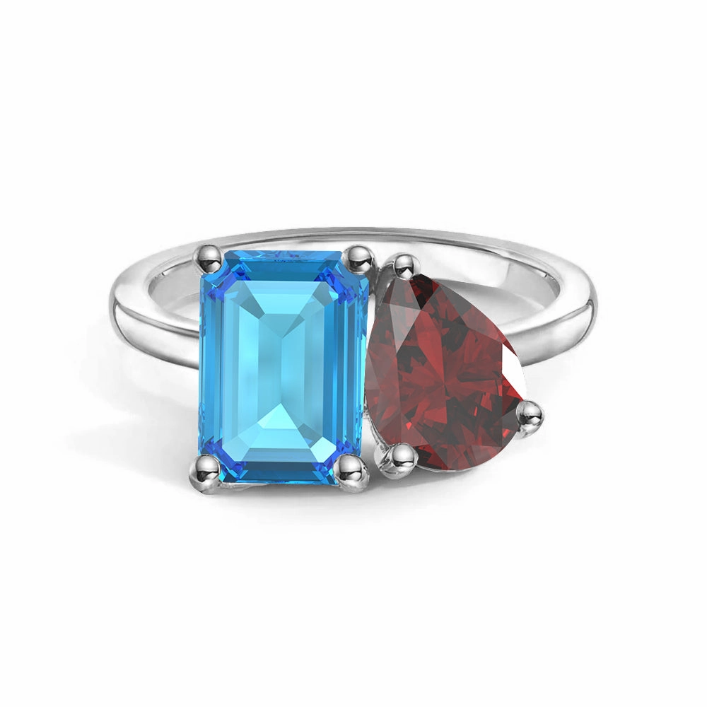 Luxury Design Pieces Timeless Beauty Toi et Moi Personalized Blue Topaz Birthstone Anniversary Ring