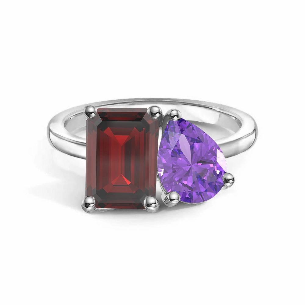 Toi et Moi Personalized Garnet Birthstone Anniversary Ring Casual Shine