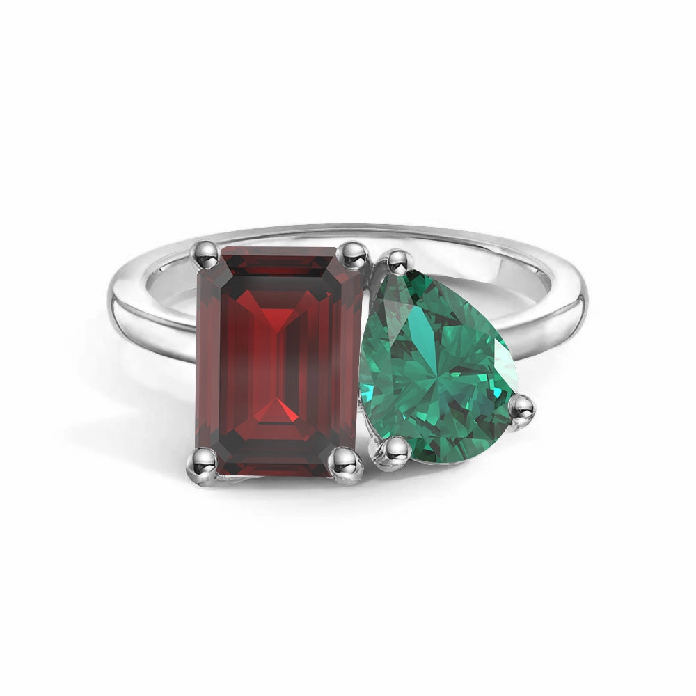 Toi et Moi Personalized Garnet Birthstone Anniversary Ring Elegant Shape Breezy Look