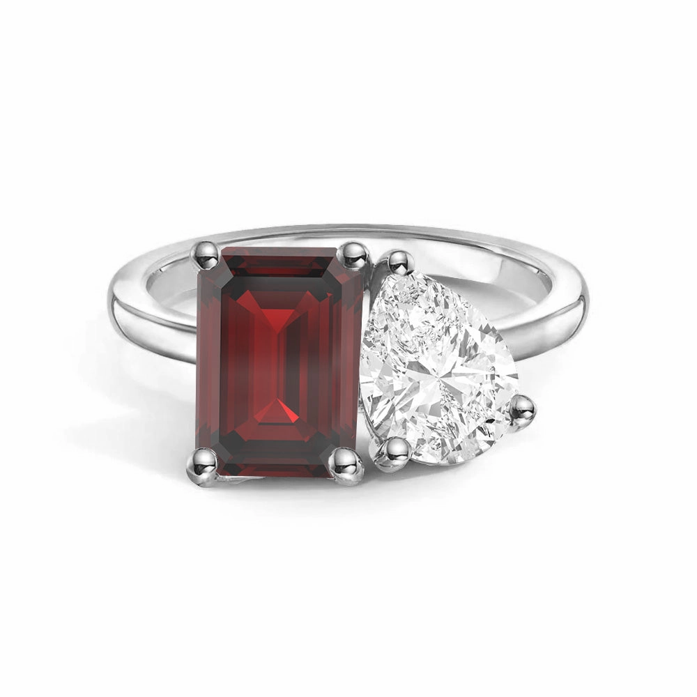 Toi et Moi Personalized Garnet Birthstone Anniversary Ring Polished Touch