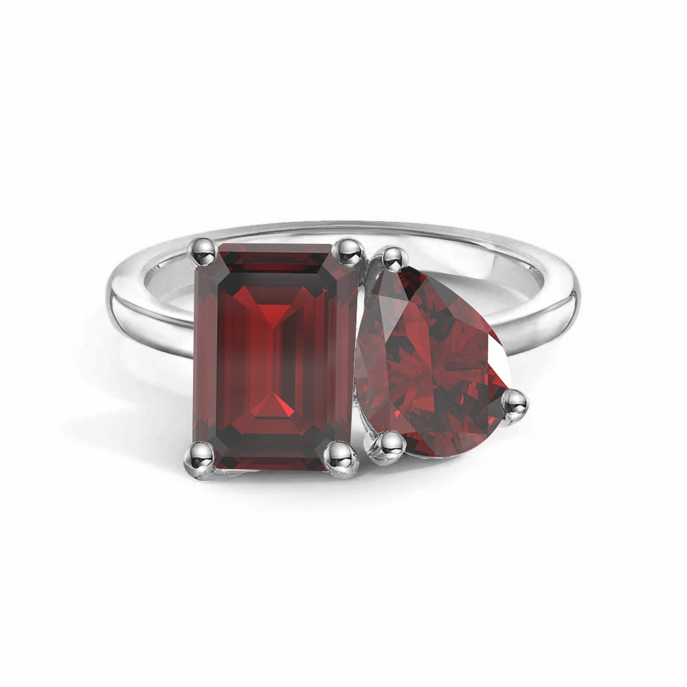 Refined Jewelry Radiant Gem Toi et Moi Personalized Garnet Birthstone Anniversary Ring