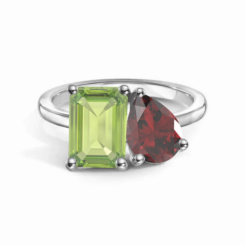 Glow Up Festive Set Toi et Moi Personalized Peridot Birthstone Anniversary Ring