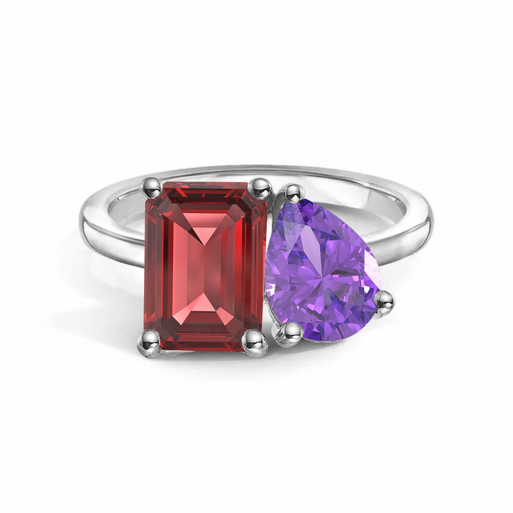 Toi et Moi Personalized Ruby Birthstone Anniversary Ring Dramatic Flare Handcrafted Glam