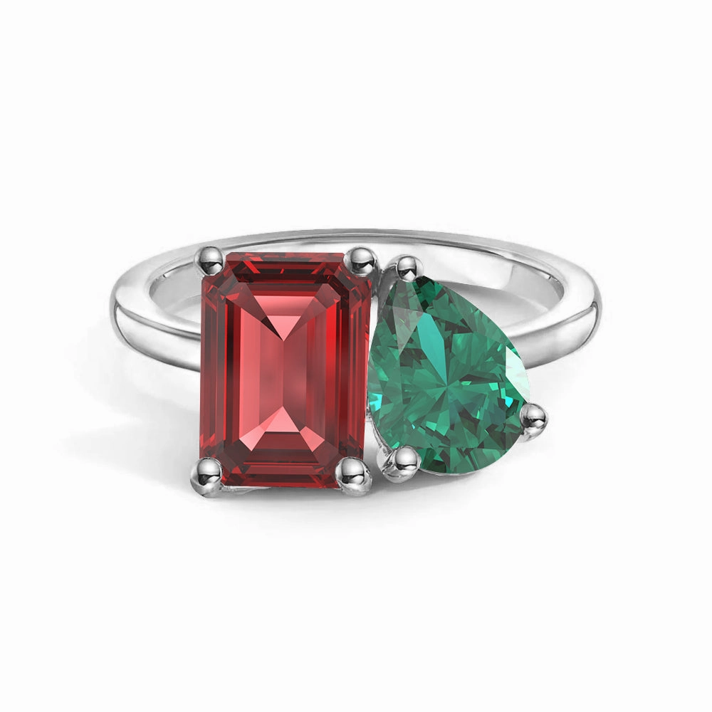 Multi Purpose Classic Sparkle Toi et Moi Personalized Ruby Birthstone Anniversary Ring