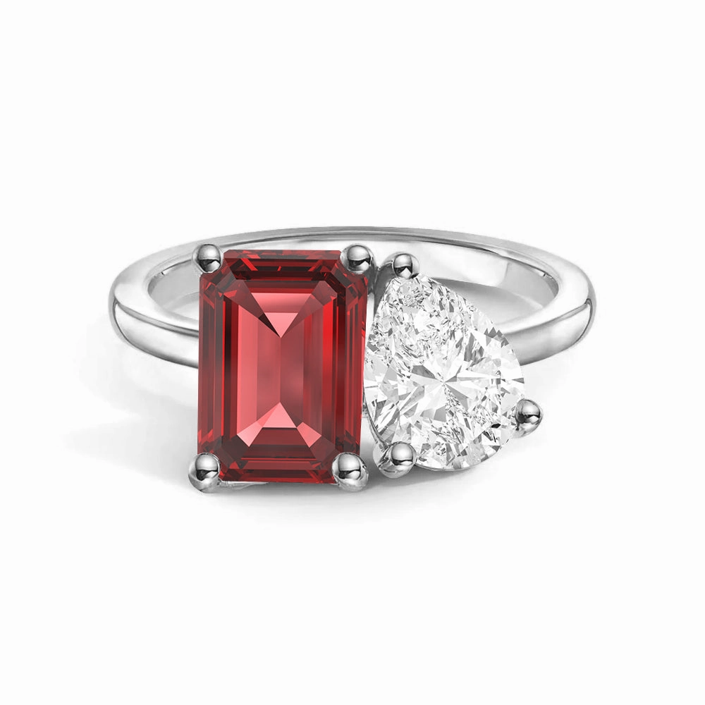 Versatile Style Toi et Moi Personalized Ruby Birthstone Anniversary Ring