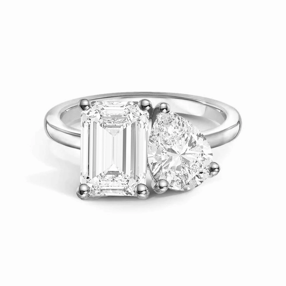 Toi et Moi Personalized White Sapphire Birthstone Anniversary Ring Distinct Piece Crafted Detail