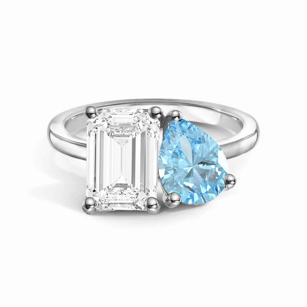 Refined Edge Bold Detailing Toi et Moi Personalized White Sapphire Birthstone Anniversary Ring