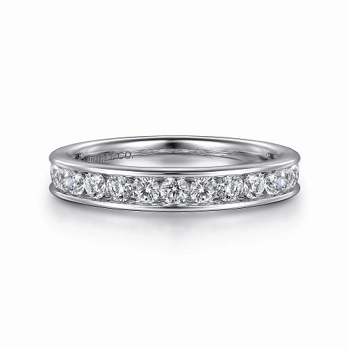 Radiant Radiance Sculpted Edge Toledo - 14K White Gold Channel Set Diamond Wedding Band - 0.75ct