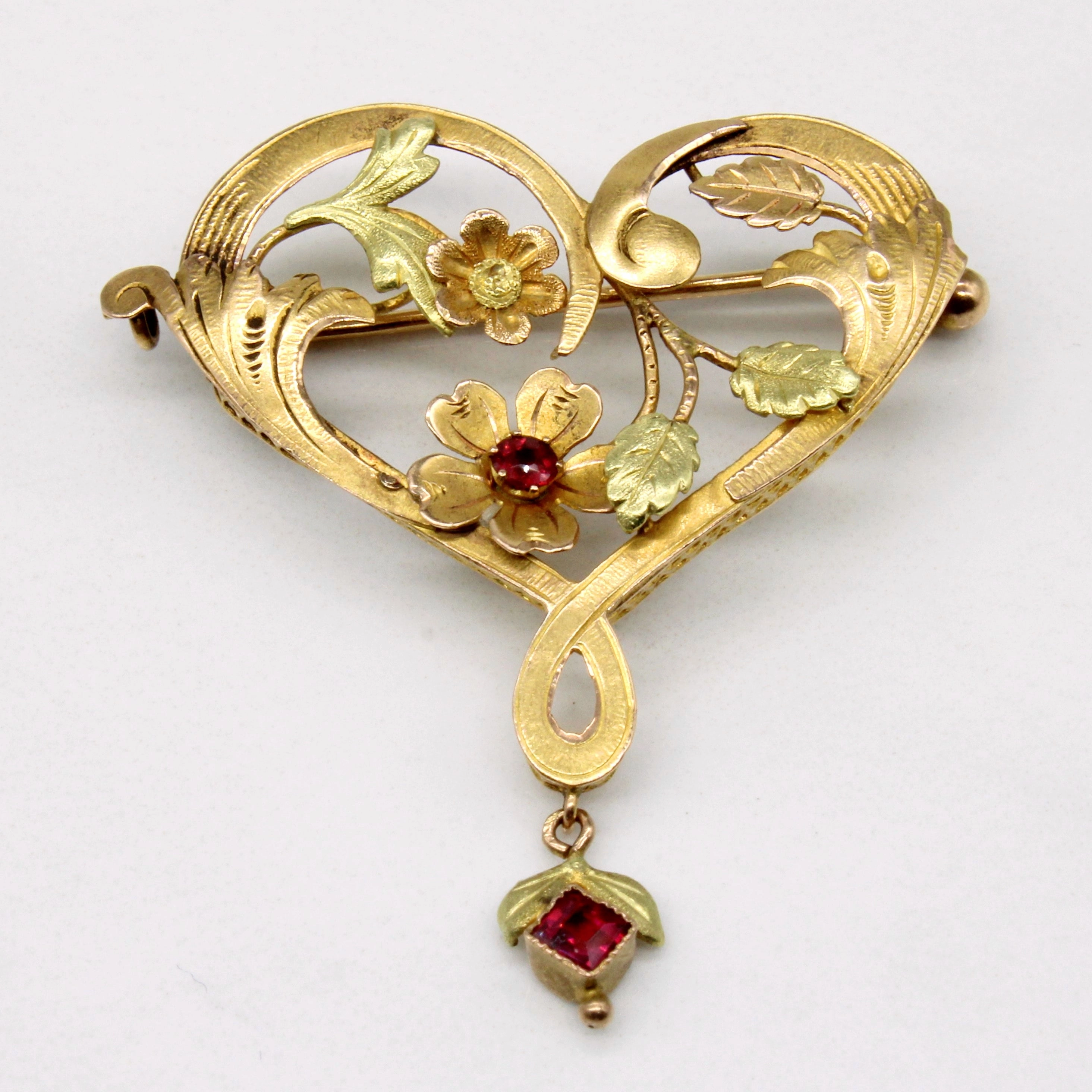 Glamorous Gifts Tourmaline & Glass Heart Brooch | 0.10ctw, 0.03ctw |
