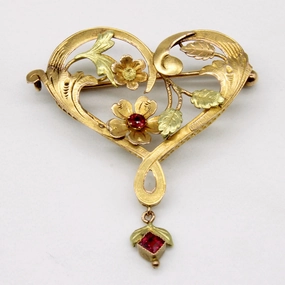 Glamorous Gifts Tourmaline & Glass Heart Brooch | 0.10ctw, 0.03ctw |
