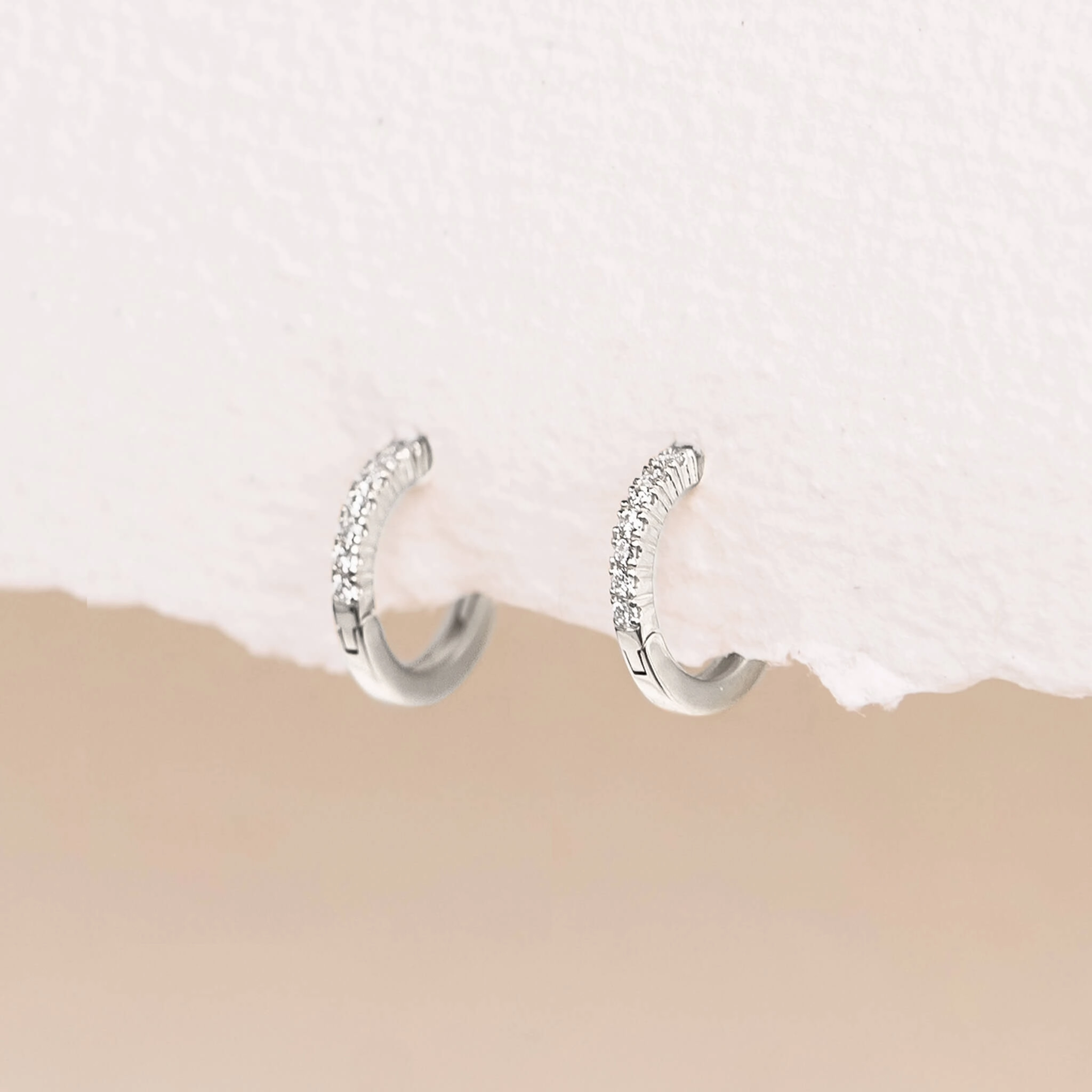 Precious Design Minimal Sparkle 14k White Gold Diamond Huggie Earrings - Susanna