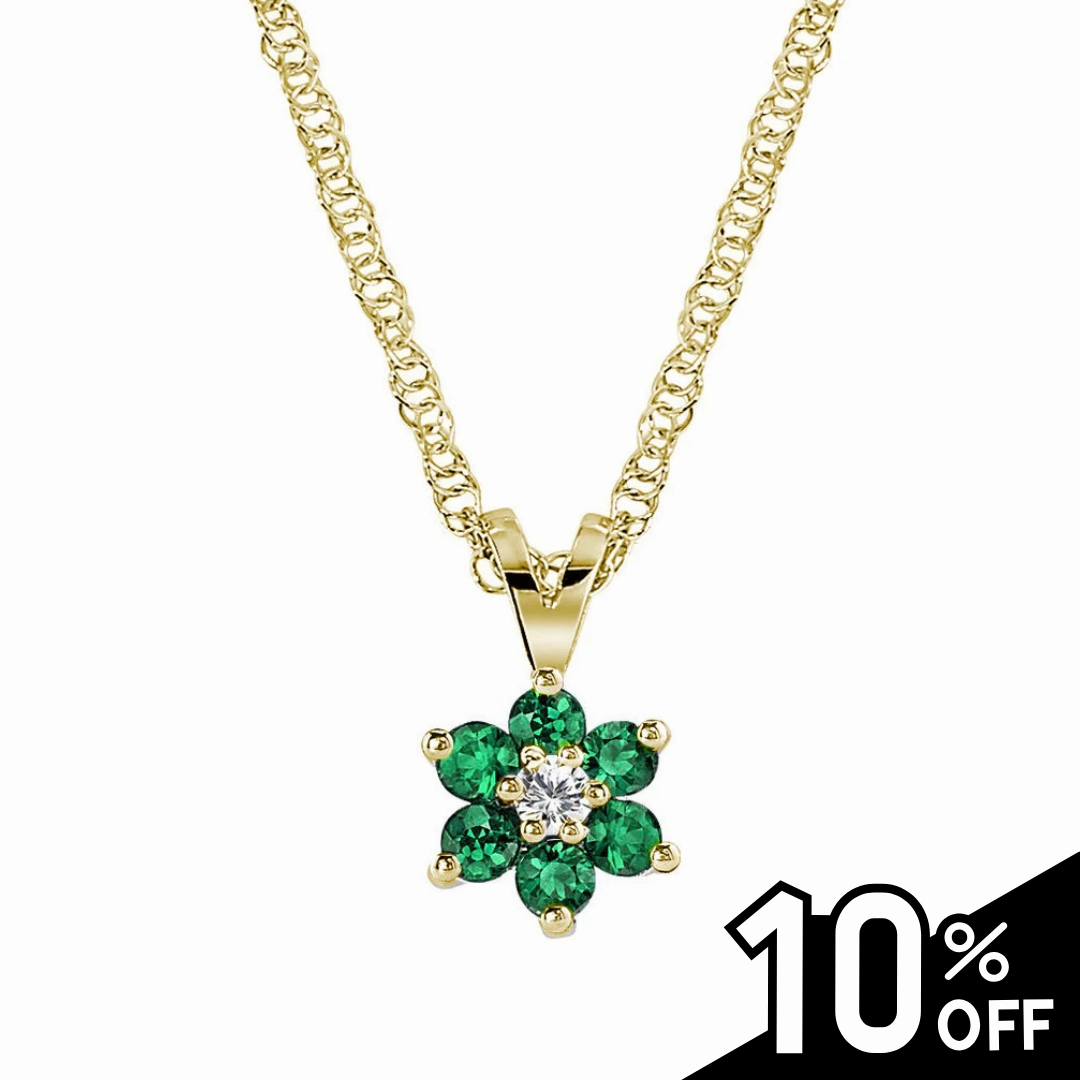 Shiny Treasures Flower Inspired Round Emerald and Diamond Pendant