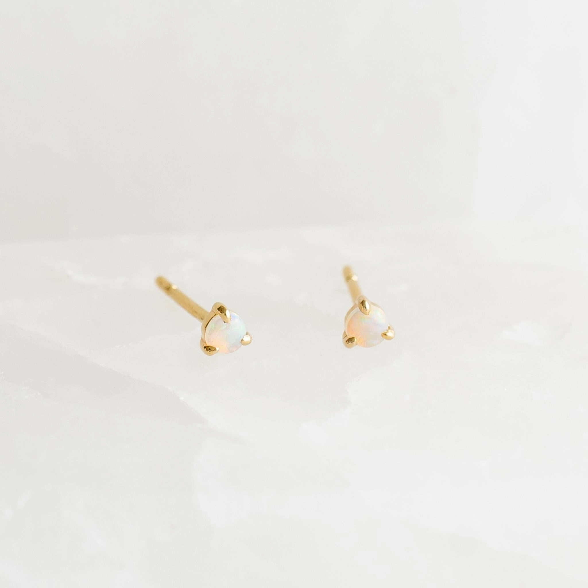 Quiet Luxury October  Birthstone Stud Earrings 14k Gold - Opal