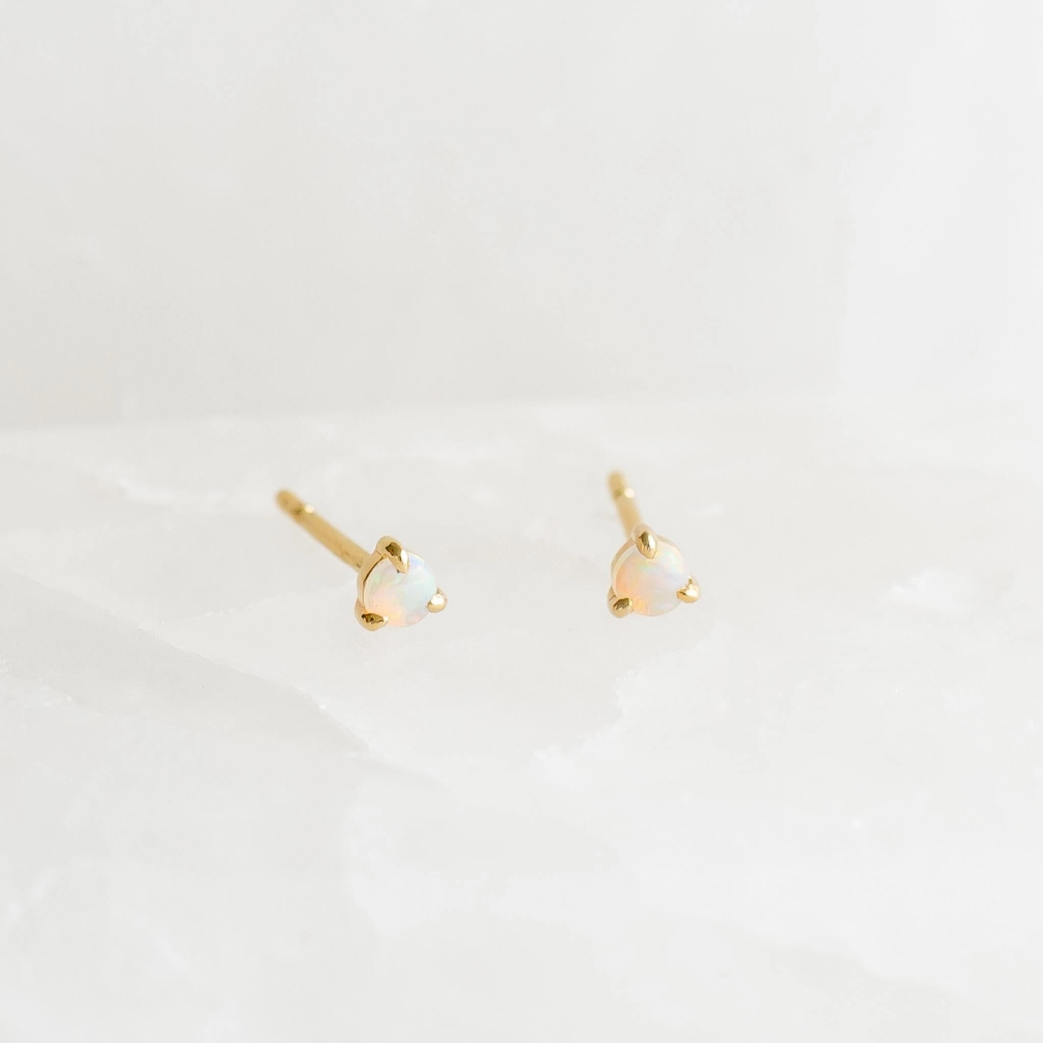 October  Birthstone Stud Earrings 14k Gold - Opal Precious Gifts