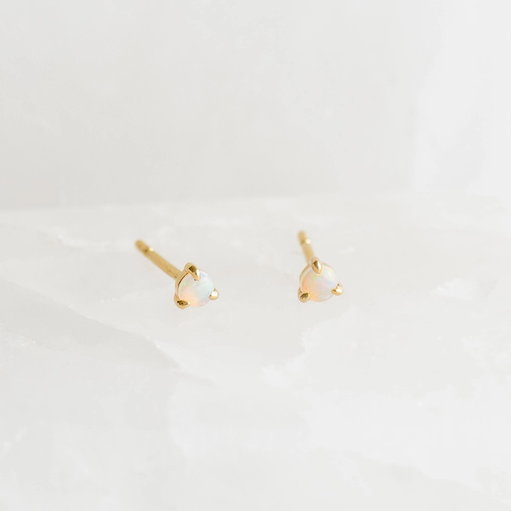 Versatile Style October  Birthstone Stud Earrings 14k Gold - Opal