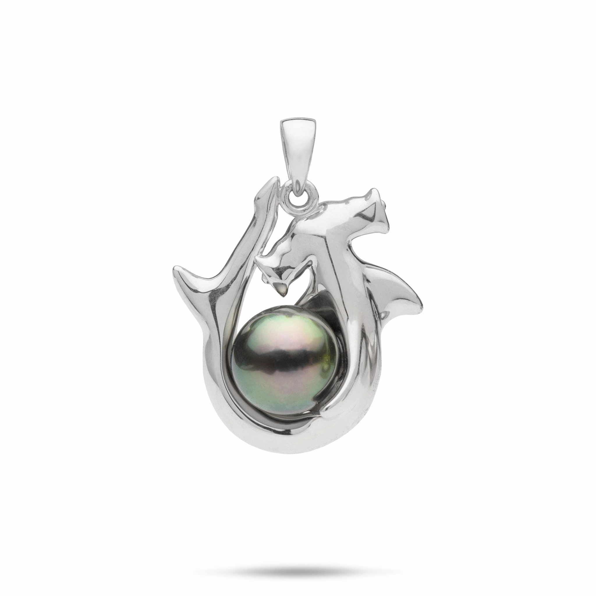 Tahitian Black Pearl Hammerhead Shark Pendant in White Gold - 9-10mm Formal Look