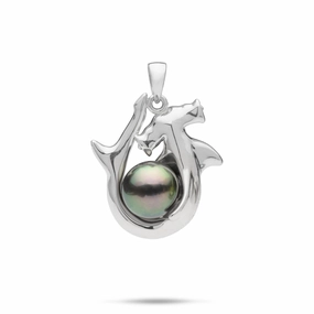 Tahitian Black Pearl Hammerhead Shark Pendant in White Gold - 9-10mm Formal Look