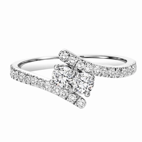 Twogether 2-Stone Bypass Diamond Ring 1/4 Cttw Sterling Silver Natural Shine Delicate Look