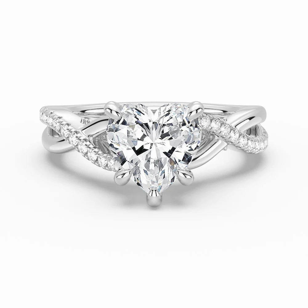 Unique Piece Heart Shaped Moissanite Twisted Band Engagement Ring with Hidden Accents