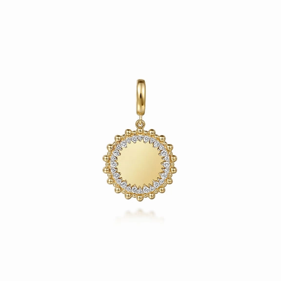 Graceful Design 14K Yellow Gold Bujukan Diamond Round Shape Personalize Medallion Pendant