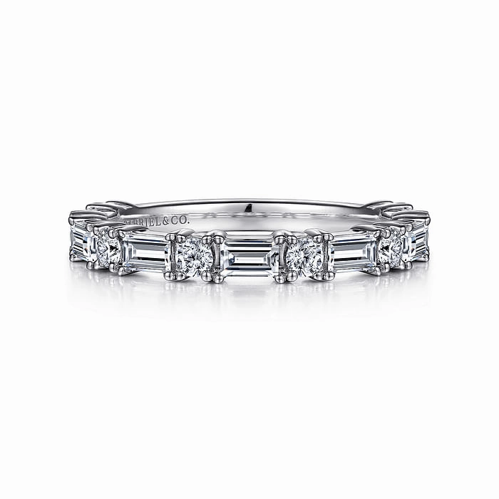 Aggie - 14K White Gold Baguette and Round Diamond Anniversary Band - 0.95 ct Elegant Edge