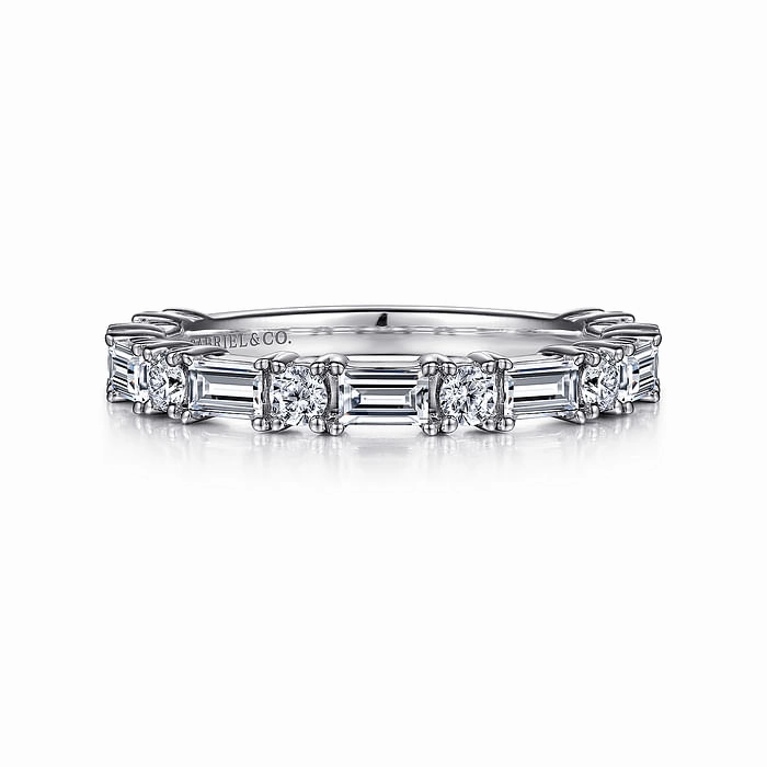 Soft Glow Spark Moment Aggie - 14K White Gold Baguette and Round Diamond Anniversary Band - 0.95 ct