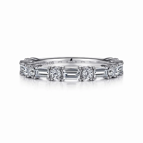 Aggie - 14K White Gold Baguette and Round Diamond Anniversary Band - 0.95 ct Elegant Edge