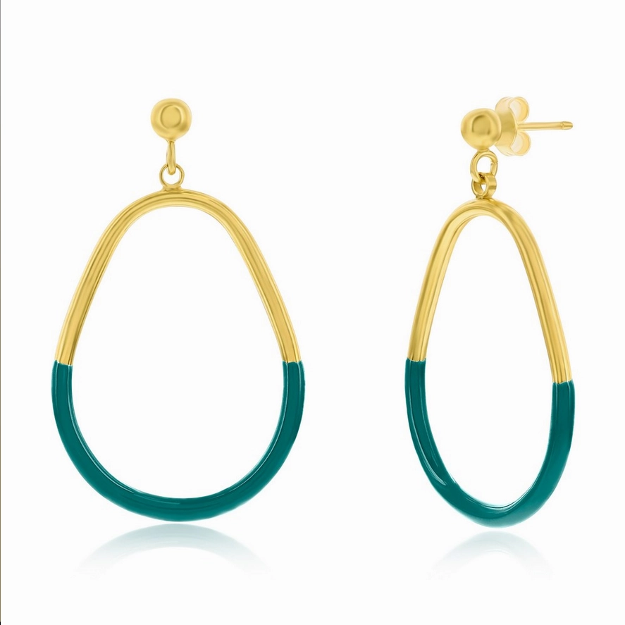 Sterling Silver, Petrolio Enamel Pear-Shaped Earrings - Gold Plated Pure Highlight Luxury Design