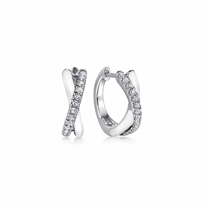 Bold Designs Enamel - 925 Sterling Silver White Sapphire Huggies White Enamel