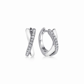 Bold Designs Enamel - 925 Sterling Silver White Sapphire Huggies White Enamel