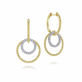 Gabriel & Co | 14K White-Yellow Gold Bujukan Diamond Open Circle Huggie Drop Earrings Fresh Statement Precious Jewelry