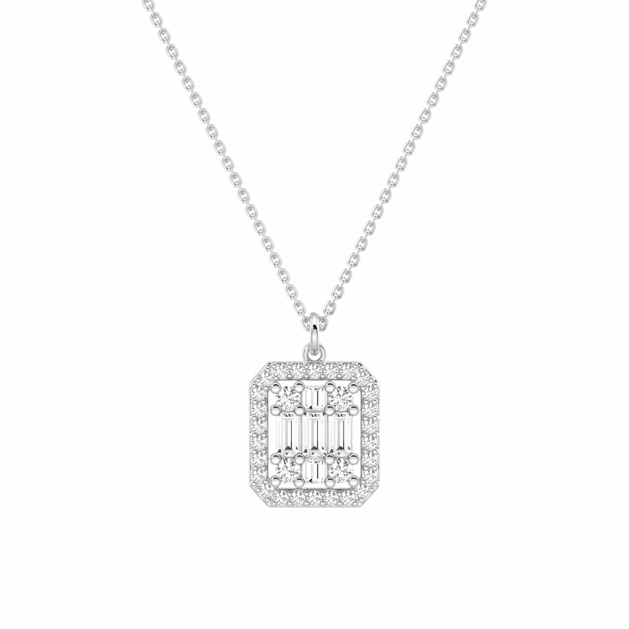 Textured Layers Delicate Craft Infinity Halo Lab Grown Diamond Rectangular Cluster Necklace