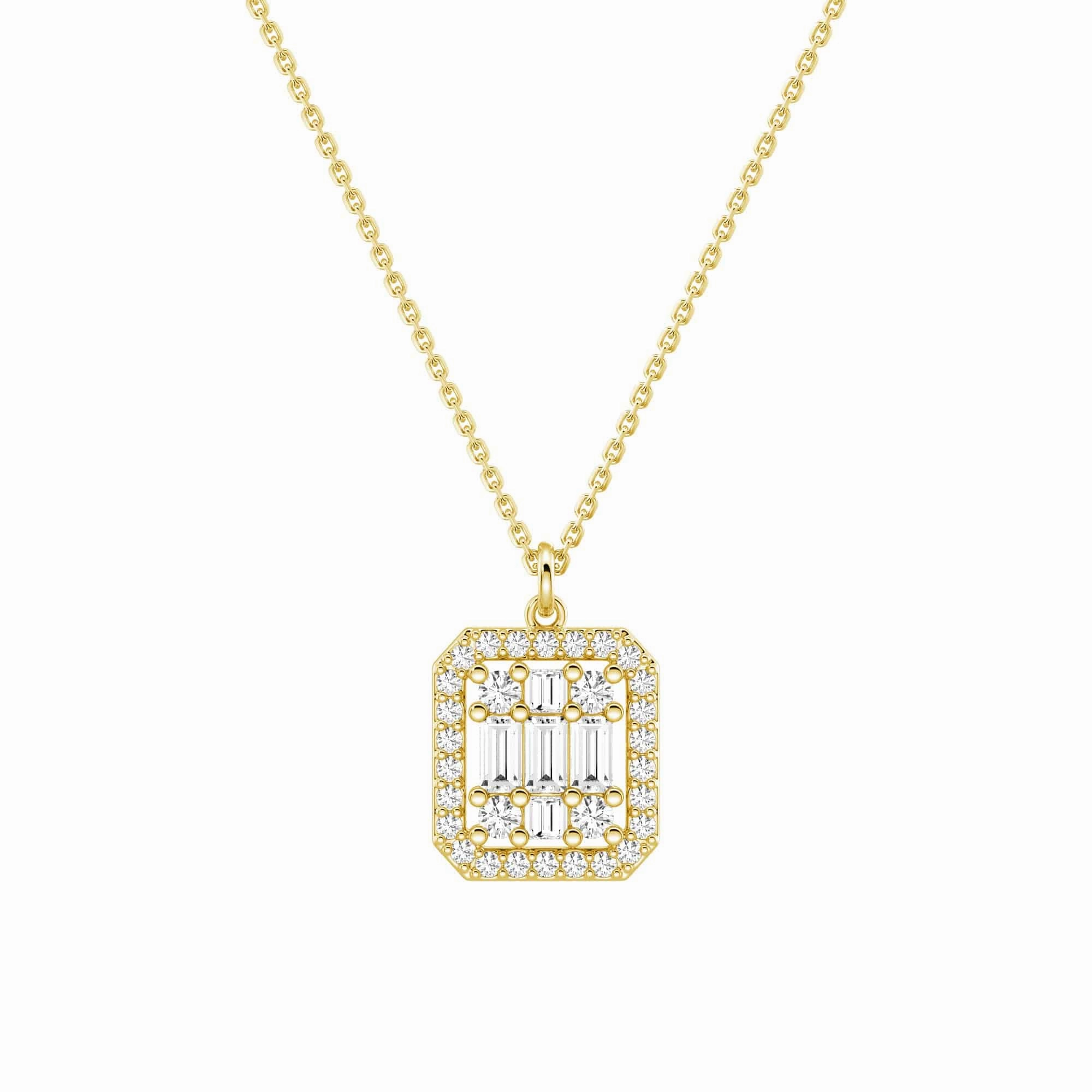 Infinity Halo Lab Grown Diamond Rectangular Cluster Necklace Linear Form