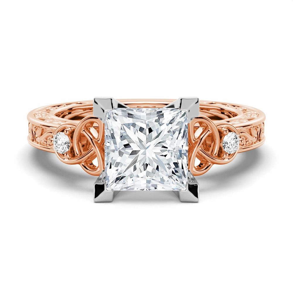 Classic Beauty Luxury Feel Vintage Celtic Knots Design Princess Cut Moissanite Engagement Ring