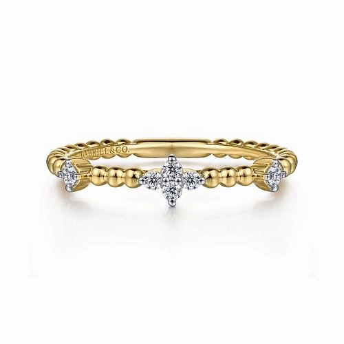 Bold Pop Gentle Look 14K Yellow Gold Diamond Station Bujukan Stackable Ring
