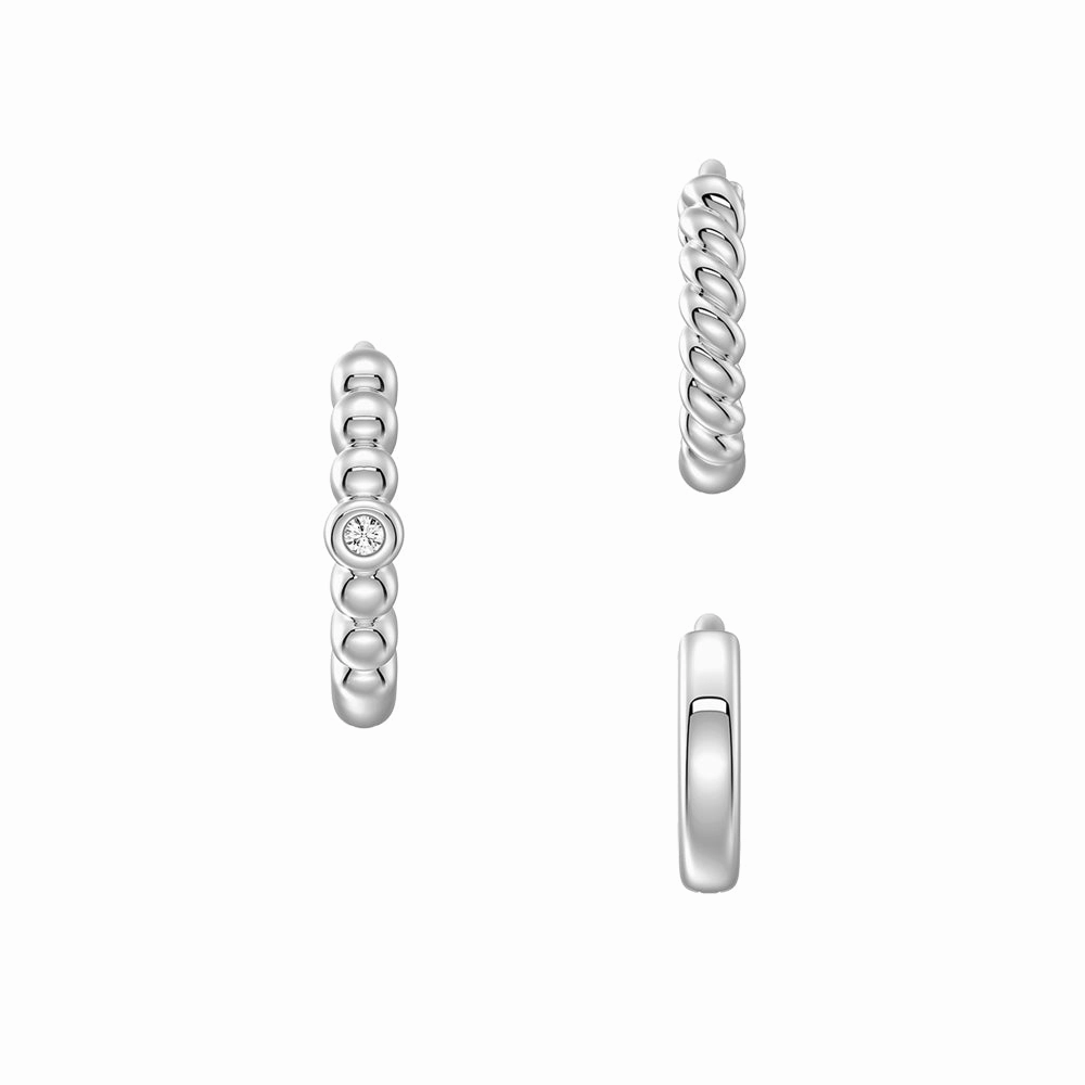 Delicate Look Triple Stack Hoop Earrings Set with Lab Grown Diamond Accent
