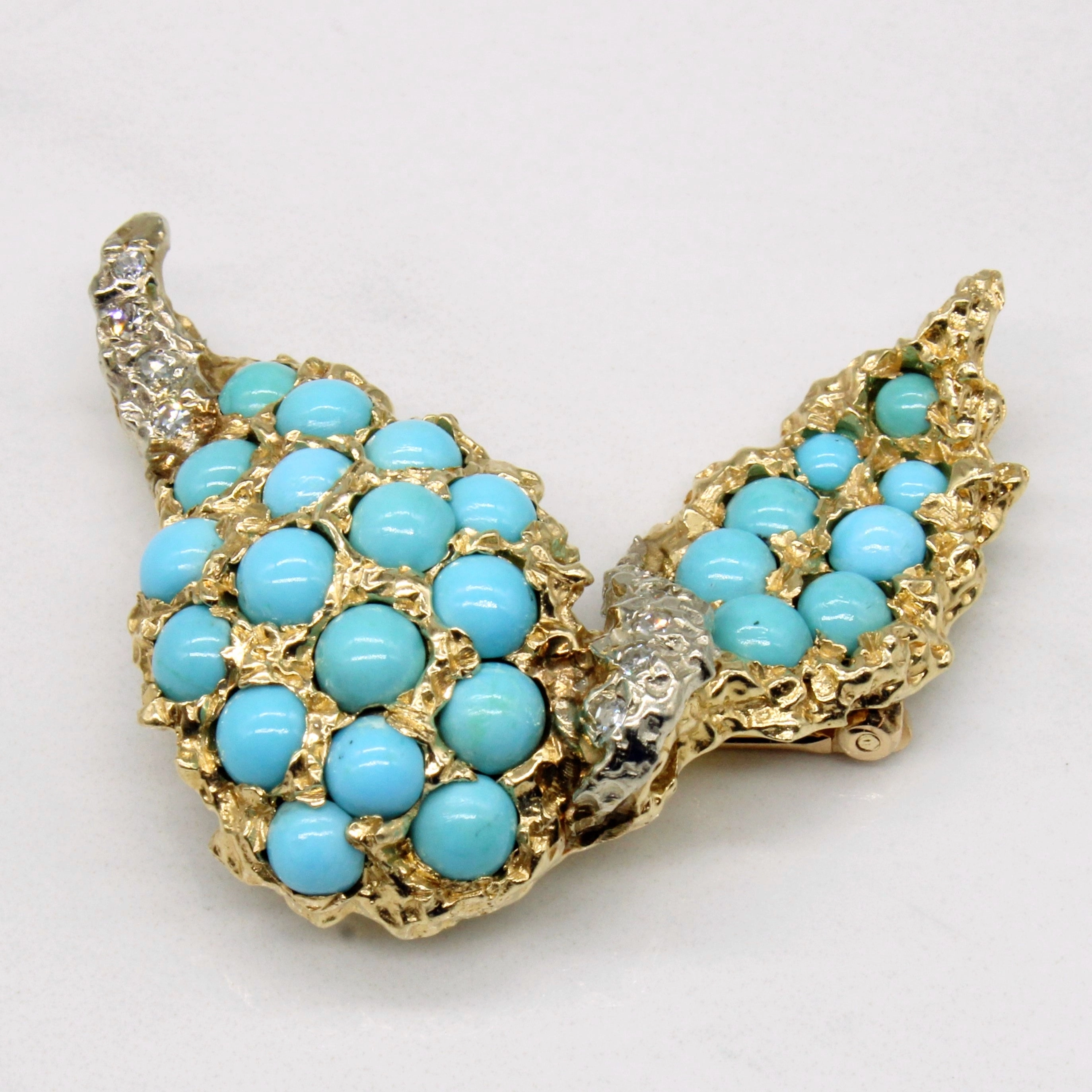 Glam Mode Classic Jewelry Design Turquoise & Diamond Brooch | 2.75ctw, 0.15ctw |
